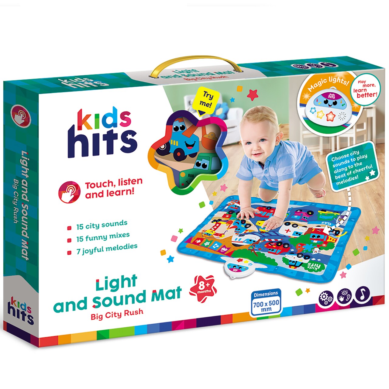 Kids Hits: Light & Sound Mat - Big City Rush - Music Activity Floor Pad, Sensory Toy, City Sounds-Piano Notes, Touch-Listen-Learn, Baby-Toddlers 8Mo+